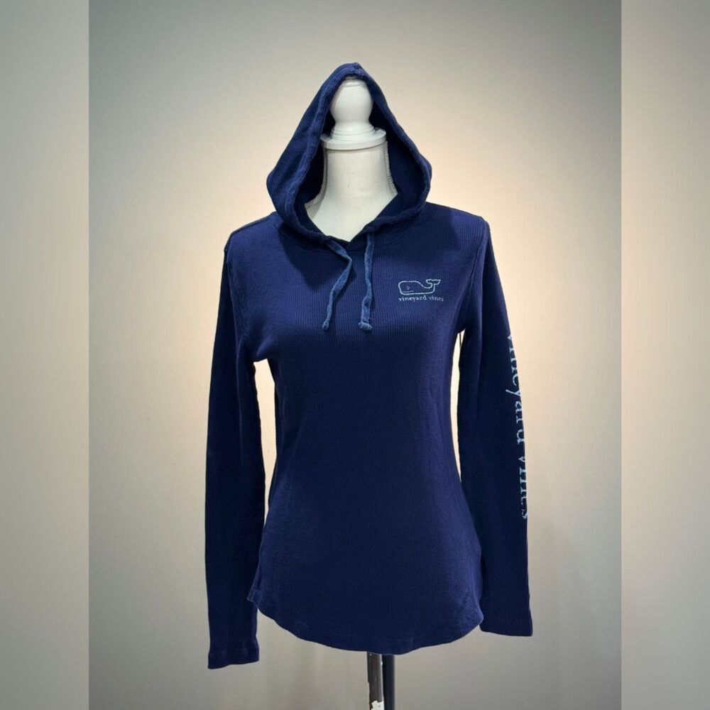 Navy Vineyard Vines Waffle Knit Hooded L/S Top Size XS EUC